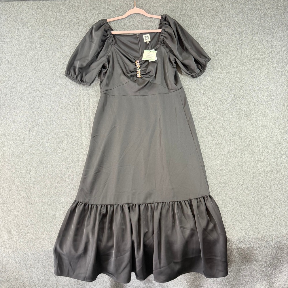 Anne Klein Anne Black Jewel Embellished Ruched Midi Dress NWT Size‎ 8